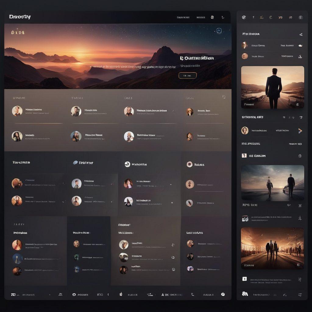 A sophisticated and modern adult video streaming interface featuring various video thumbnails displayed on a sleek, user-friendly platform. Incorporate subtle elements representing tips and recommendations, like stars and checkmarks beside select thumbnails. The color scheme should be elegant and understated, suggesting a premium experience. Include abstract shapes or silhouettes in the background to maintain a tasteful aesthetic. super-realistic. dark color palette. vibrant accents.